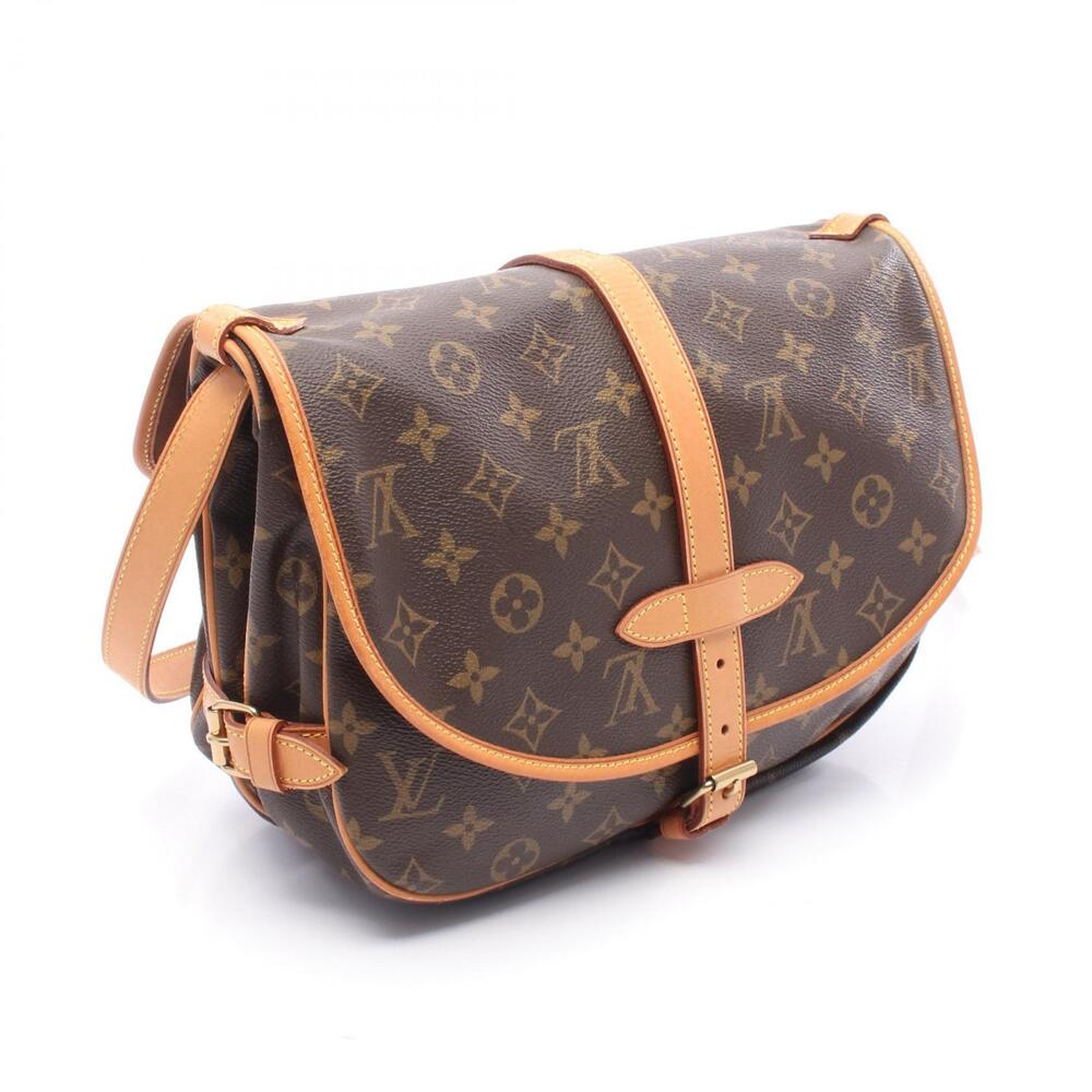 Louis Vuitton Shoulder Saumur Leather Bag Brown Monogram Canvas